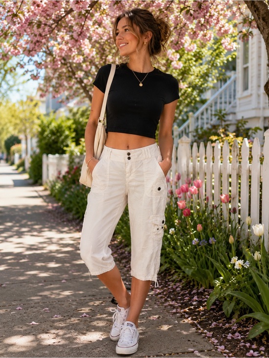 Ricki's Pants - 560. Ricki's Cream Cargo Capri Pants